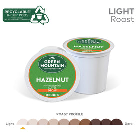 Bulk 72-count box of Green Mountain Hazelnut Decaf for daily use.