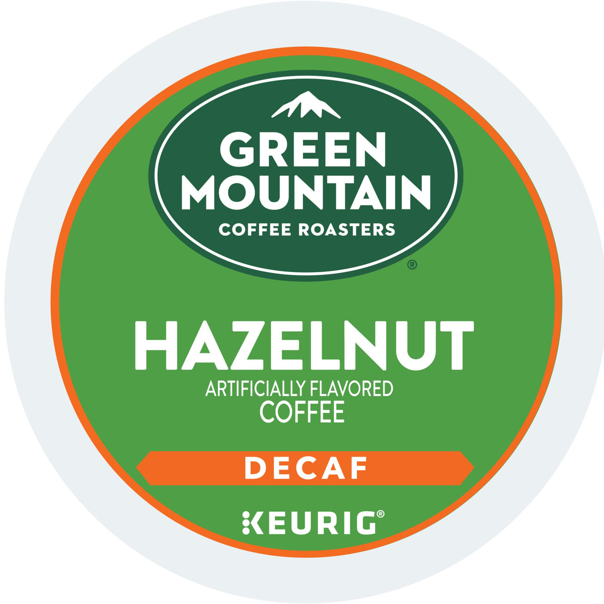 Steaming cup releasing hazelnut aroma from Green Mountain Decaf.