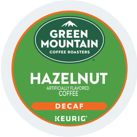 Steaming cup releasing hazelnut aroma from Green Mountain Decaf.