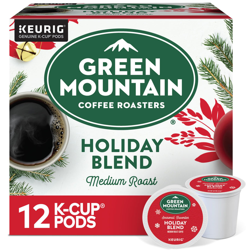 Green Mountain Holiday Blend K-Cup pack showcasing festive flavor for convenient mornings