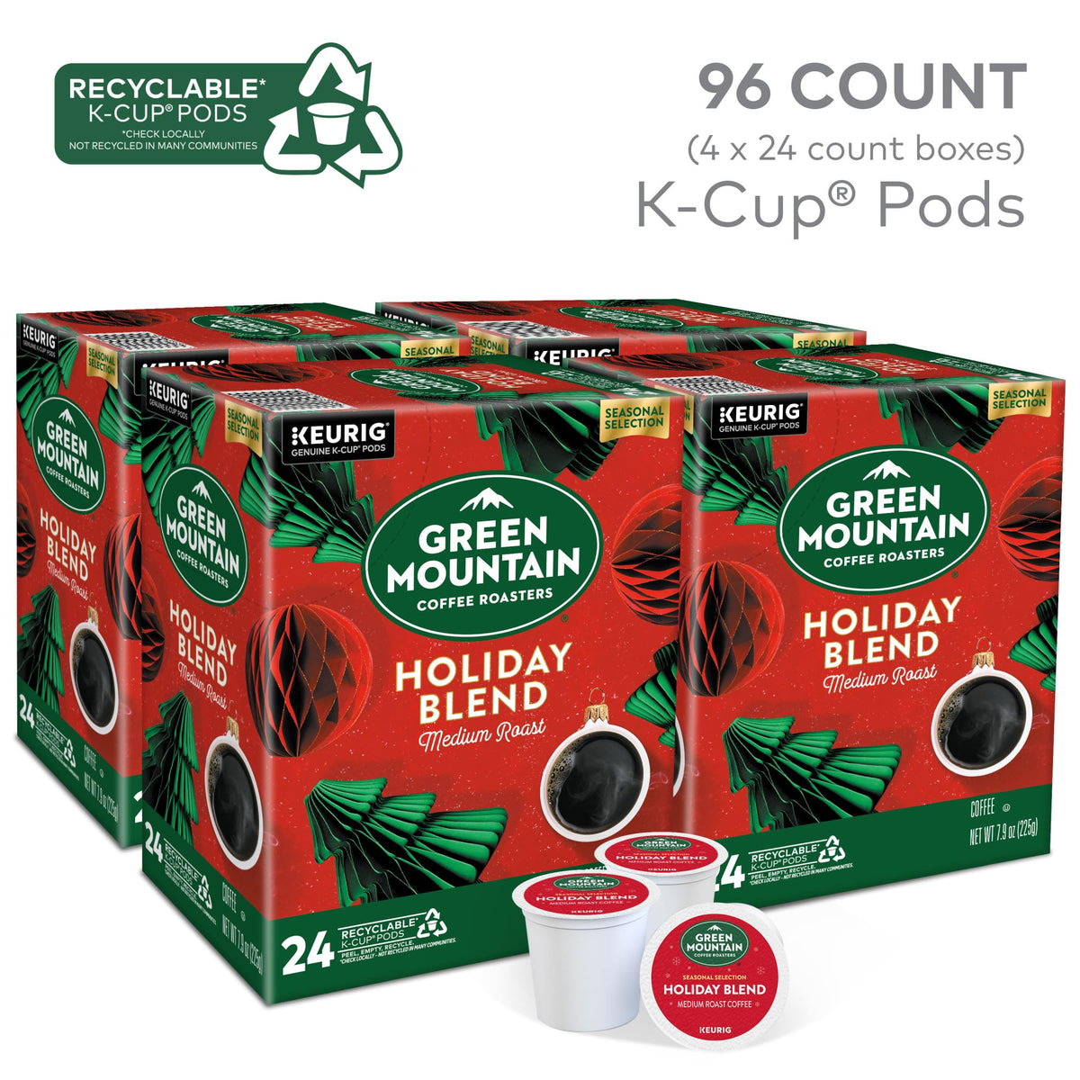 Closeup of Green Mountain Holiday Blend K-Cup pod