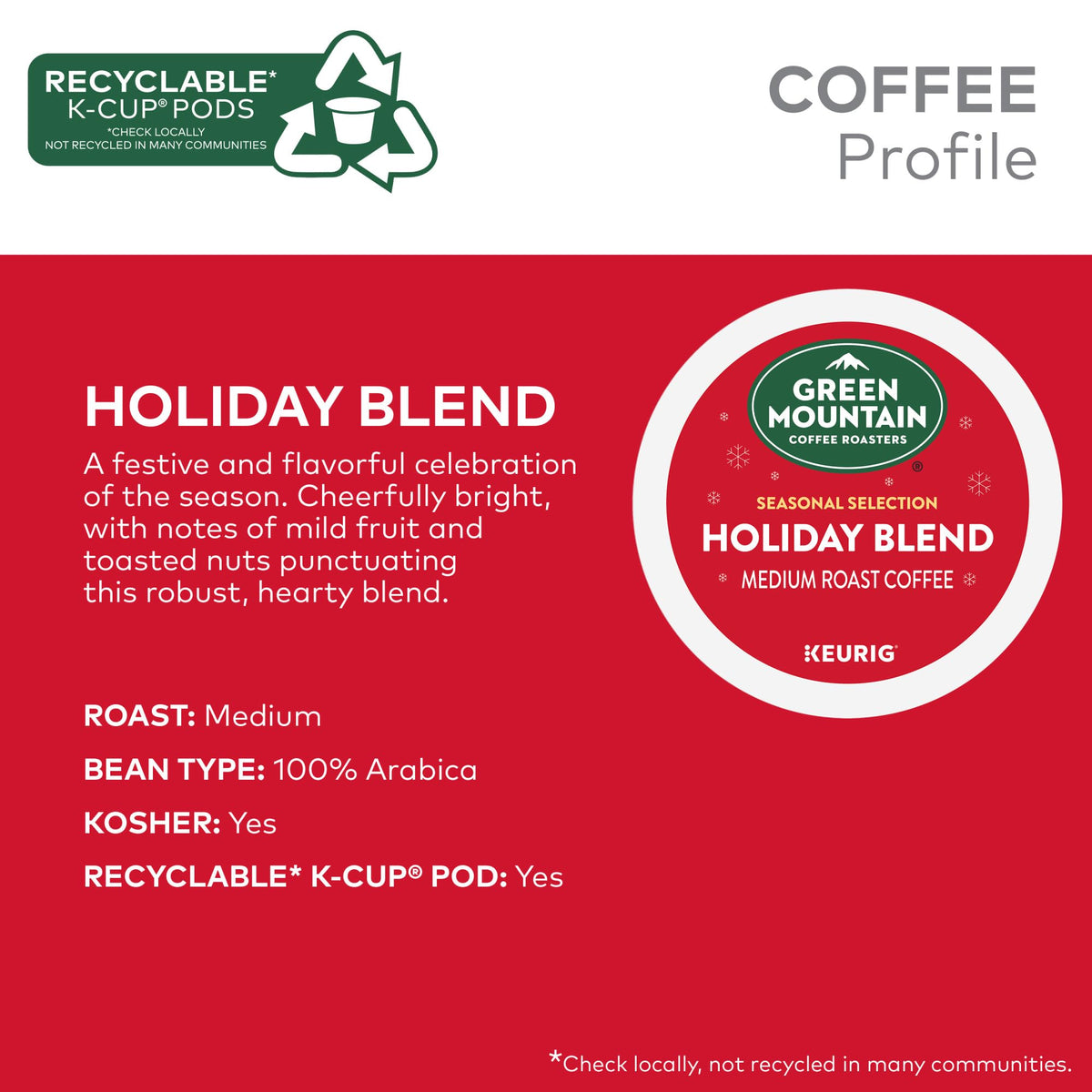 Green Mountain Holiday Blend OU Kosher label on packaging