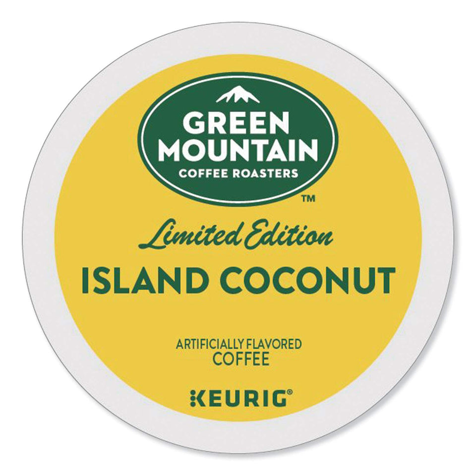 Green Mountain Island Coconut K-Cups packaging for easy single-serve mornings.
