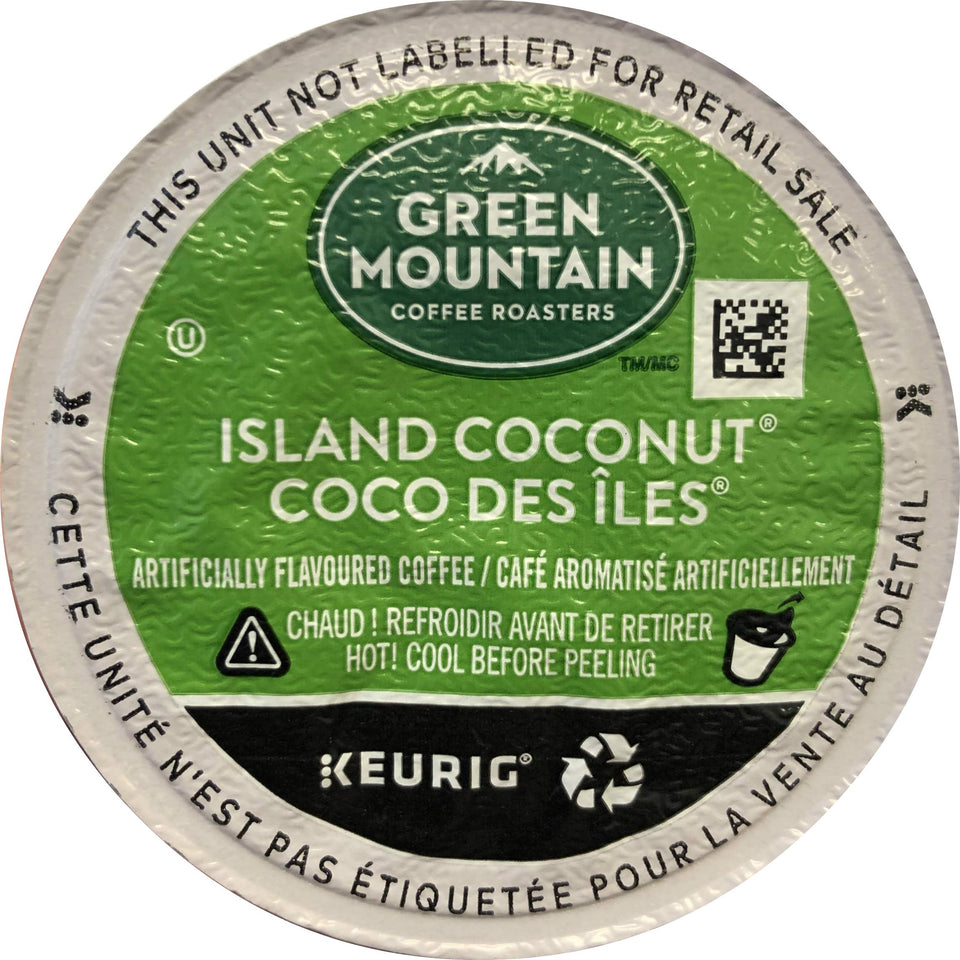 Green Mountain Island Coconut pod for Keurig, tropical coconut aroma brightening mornings.