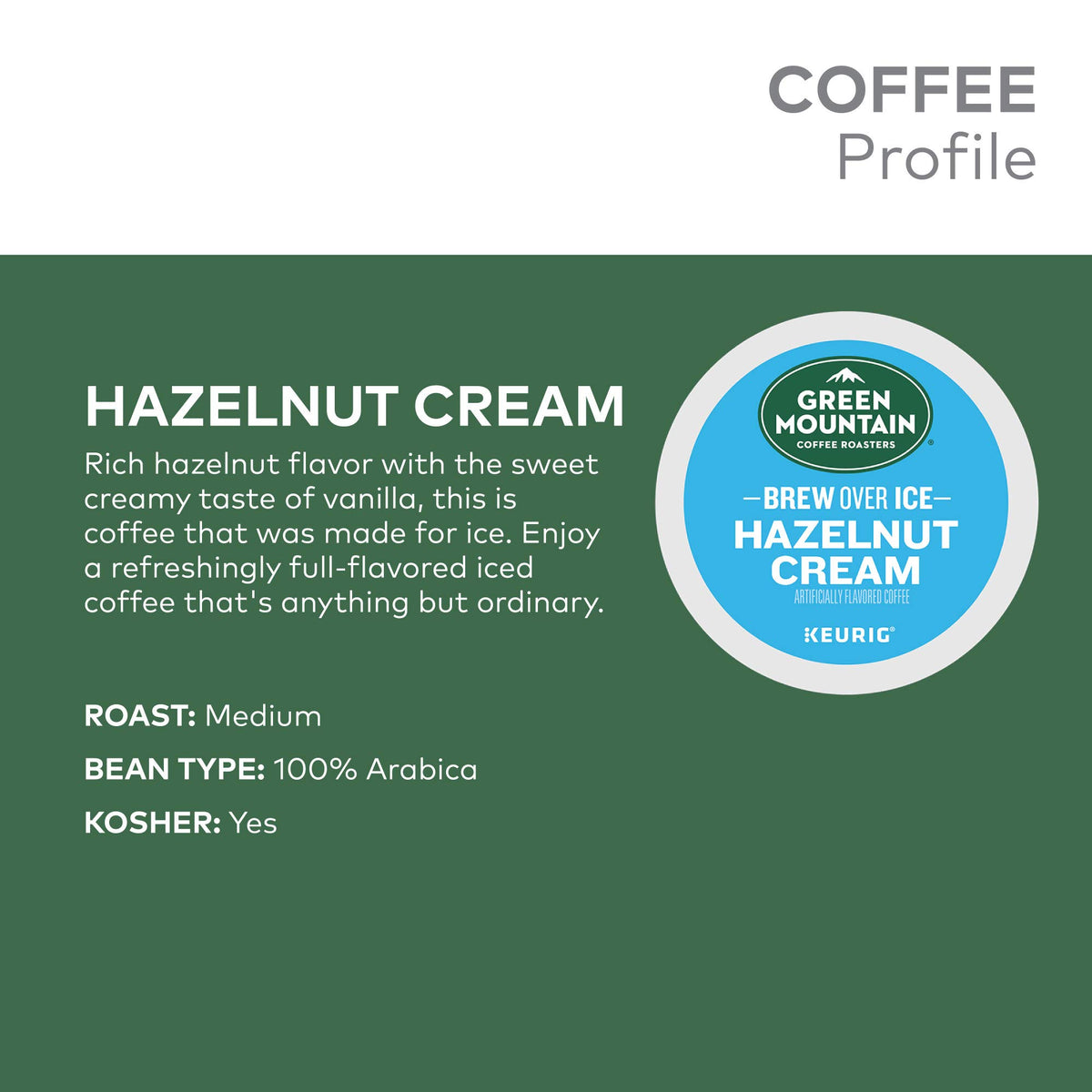 Green Mountain single serve pod compatible with Keurig for quick iced coffee.