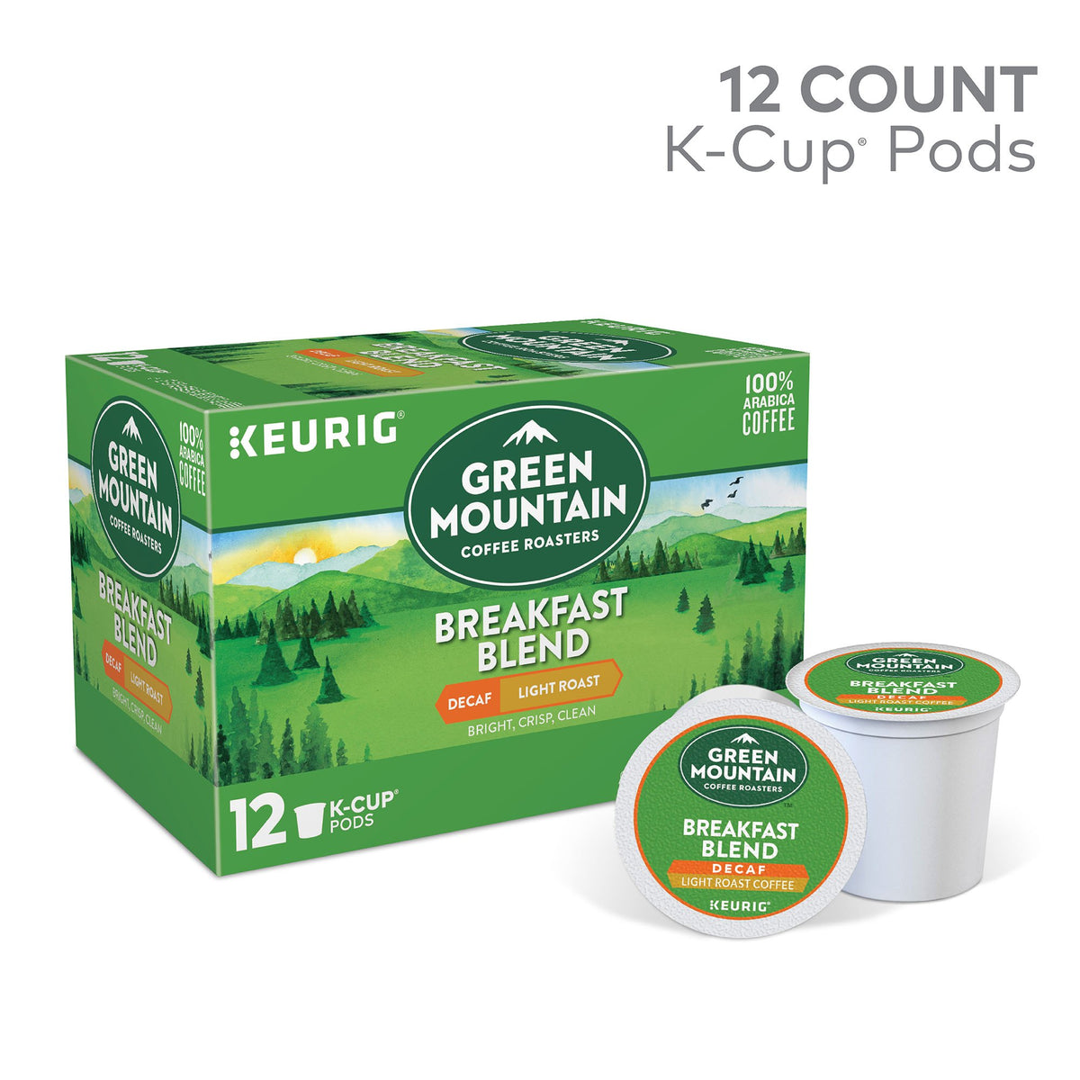 Bright Light Roast Decaf K-Cup pod from Green Mountain, easy daily cup.