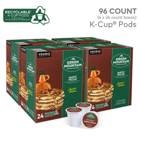 Green Mountain Maple Pecan K-Cup brew cup displays a light roast with maple-pecan notes.