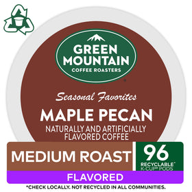 Green Mountain Maple Pecan label confirms Orthodox Union Kosher certification.