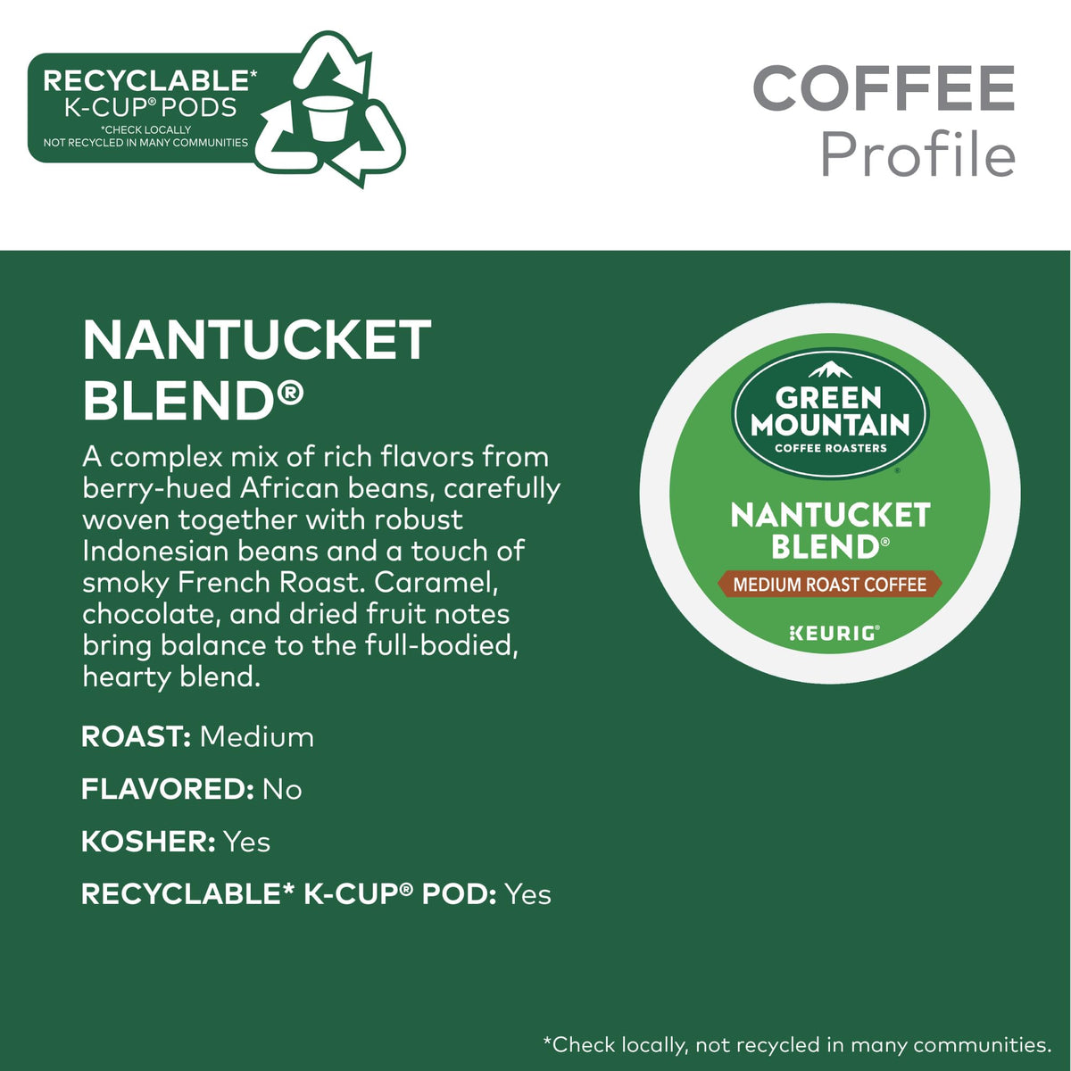 Green Mountain Nantucket Blend coffee beans close-up highlighting complex aroma