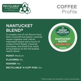 Green Mountain Nantucket Blend coffee beans close-up highlighting complex aroma