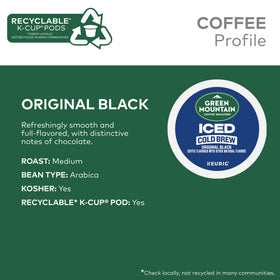 Green Mountain Original Black Iced Cold Brew K-Cup compatibility demonstrates easy brewing.