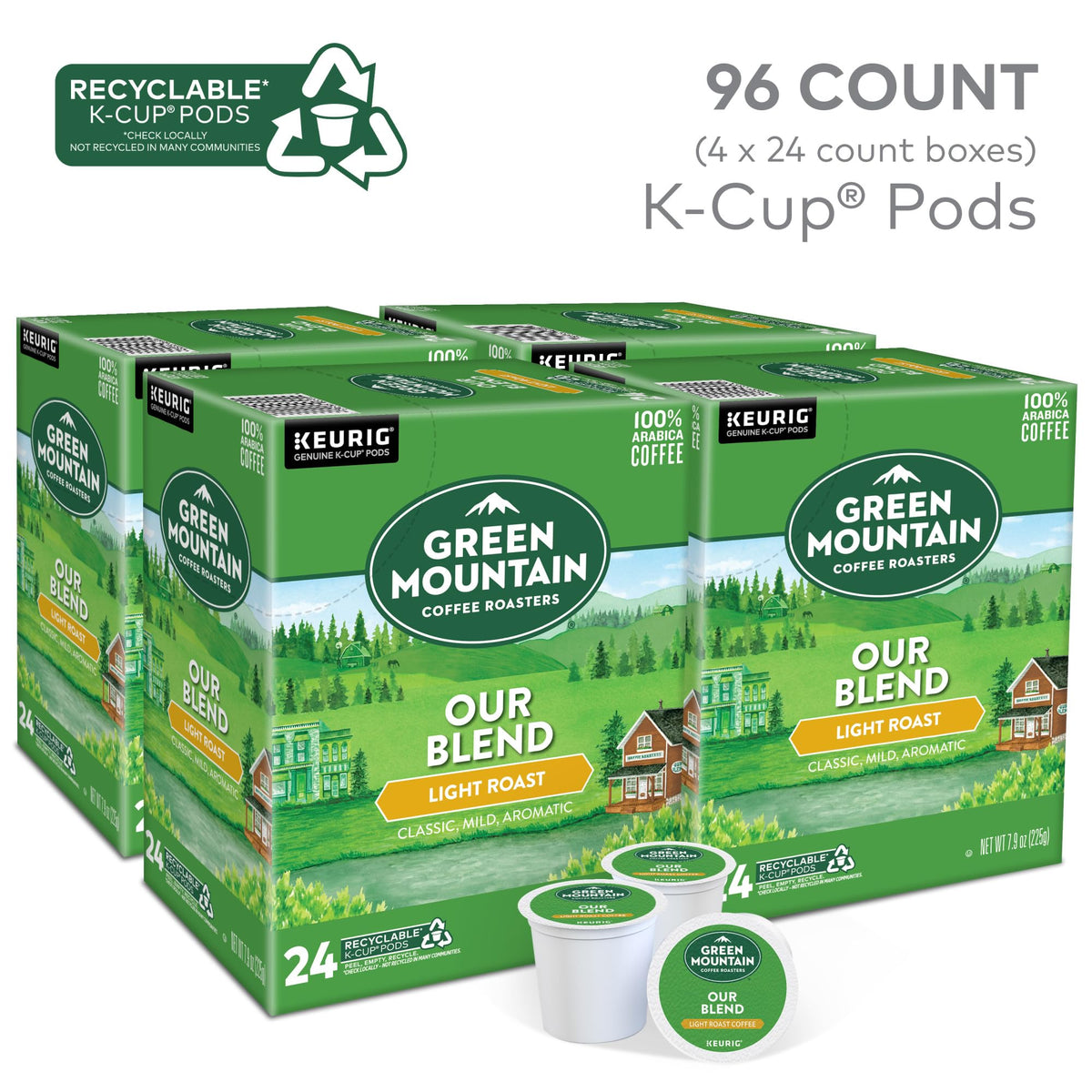 Green Mountain Our Blend Keurig pods in a 96-count pack, ready for everyday use.