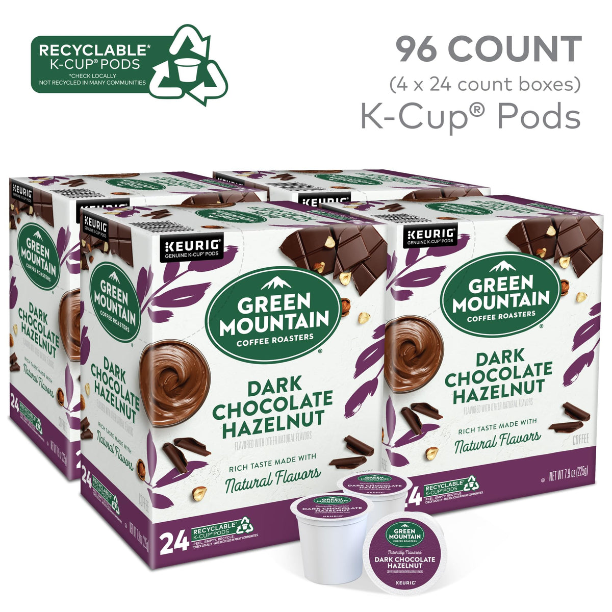 Green Mountain packaging box highlights bold flavor and Keurig compatibility.