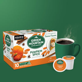 Sustainability badge on Green Mountain coffee reflects ethical sourcing practices.