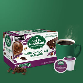 Green Mountain dark chocolate hazelnut coffee delivers rich cocoa notes