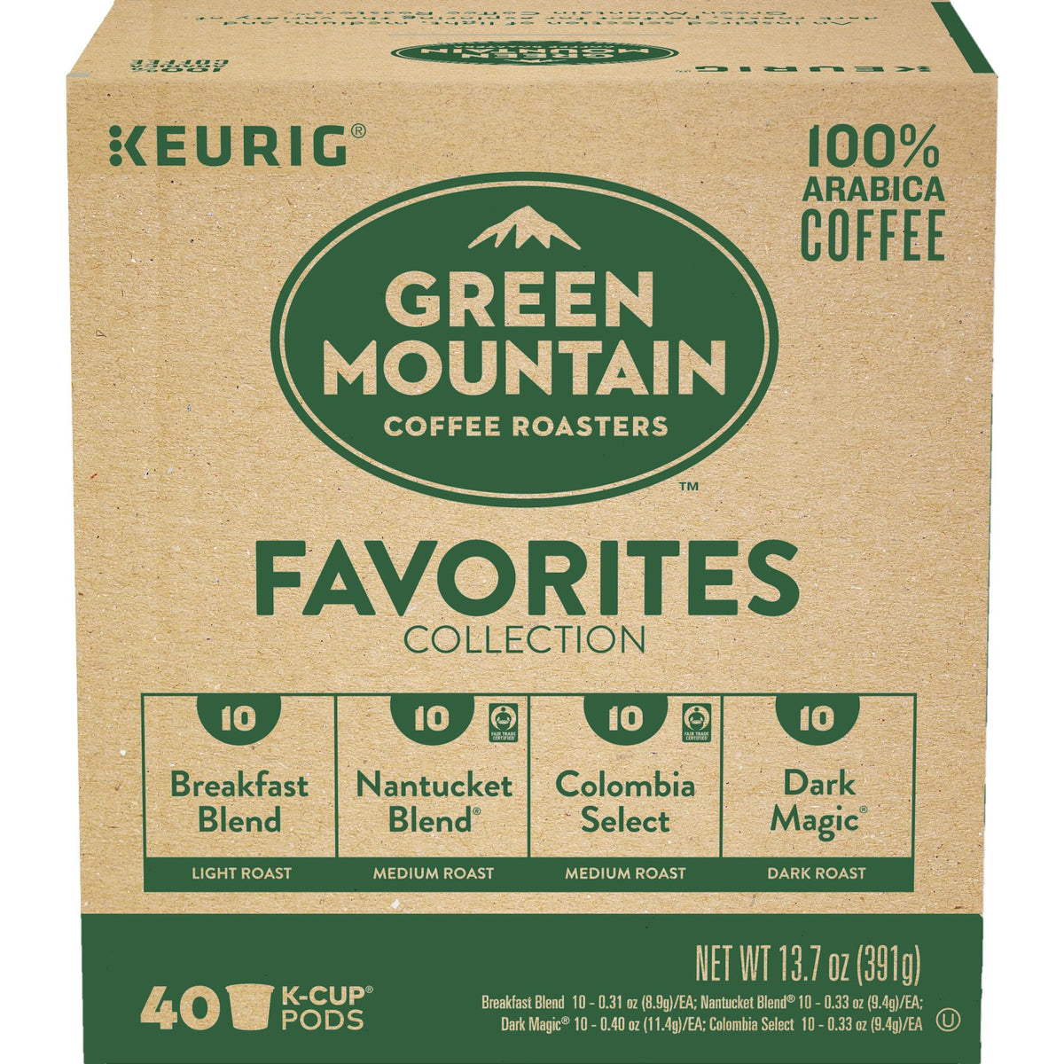 Array of Green Mountain coffee roasts in the collection