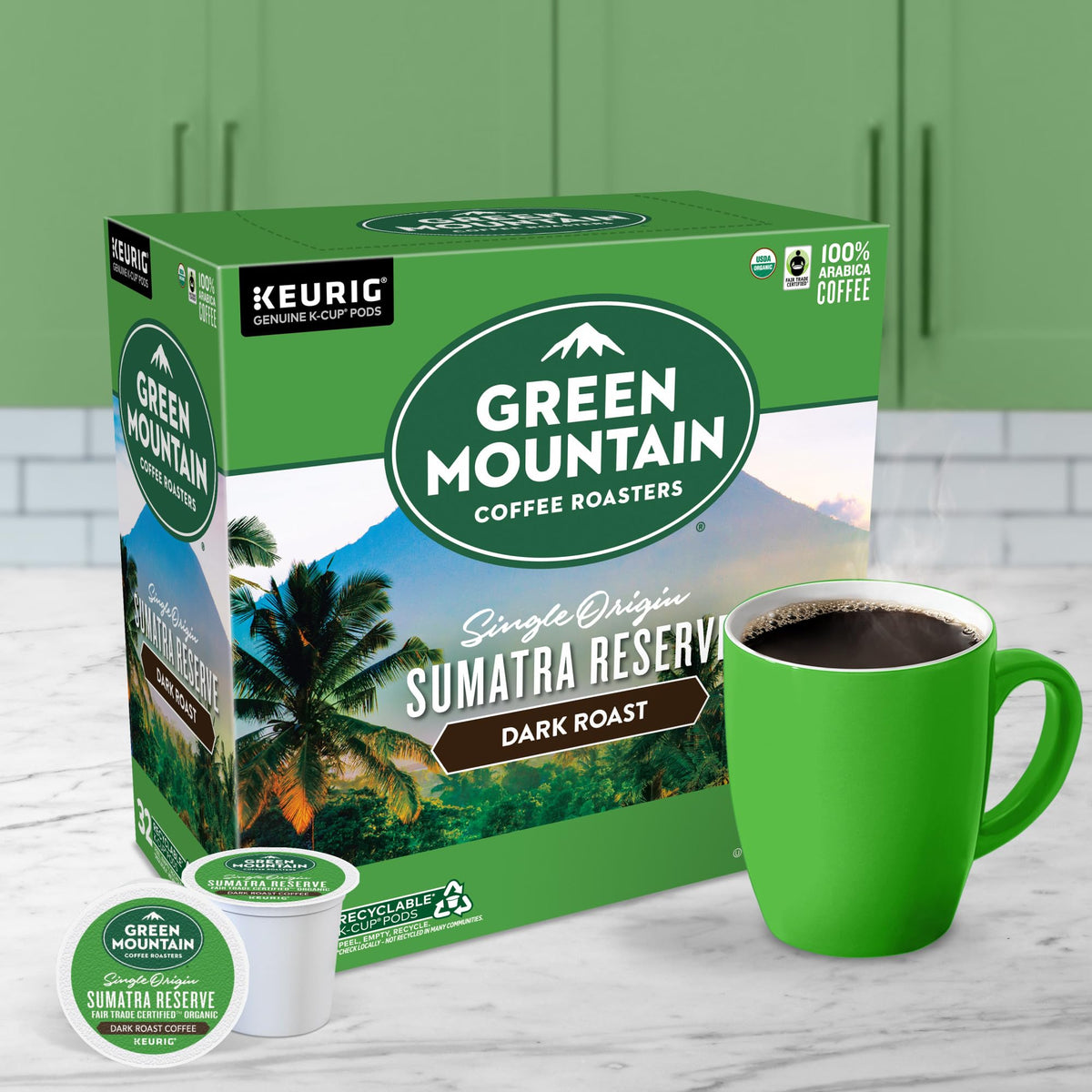 Steaming cup of Sumatra Reserve fills the room with aroma.