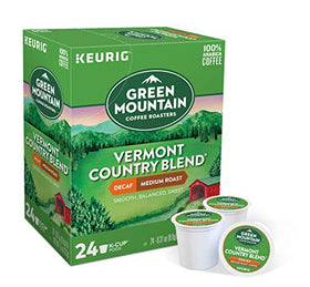 Green Mountain Vermont Country Blend Decaf K-Cups close-up, inviting aroma for mellow mornings.