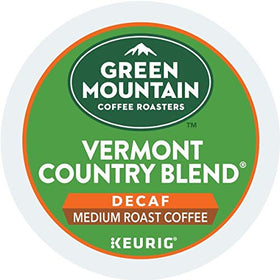 Green Mountain Vermont Country Blend Decaf K-Cups in a two-box pack for Keurig convenience.