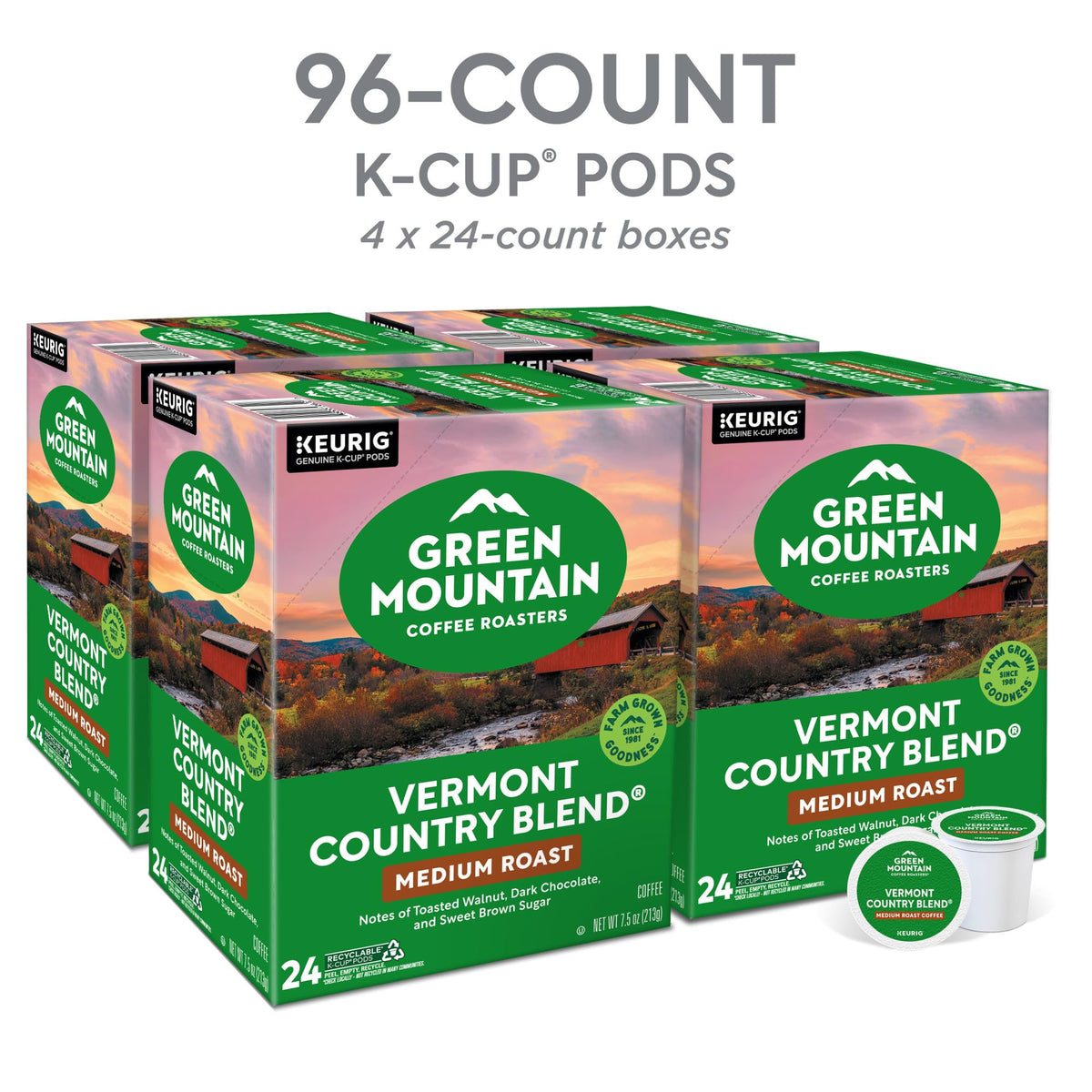 Green Mountain Vermont Country Blend K-Cup pod—aroma and flavor suited to daily rituals.