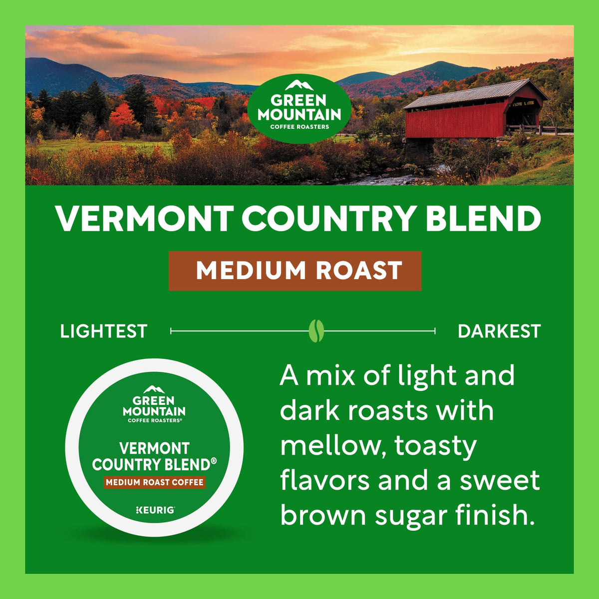 Green Mountain Vermont Country Blend Orthodox Union Kosher-certified packaging.