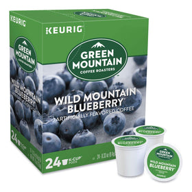 Green Mountain Wild Mountain Blueberry Coffee bag close-up highlights the aromatic label.
