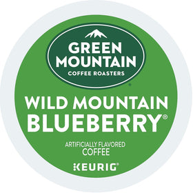Green Mountain Wild Mountain Blueberry Coffee beans showcased for fresh grind at home.