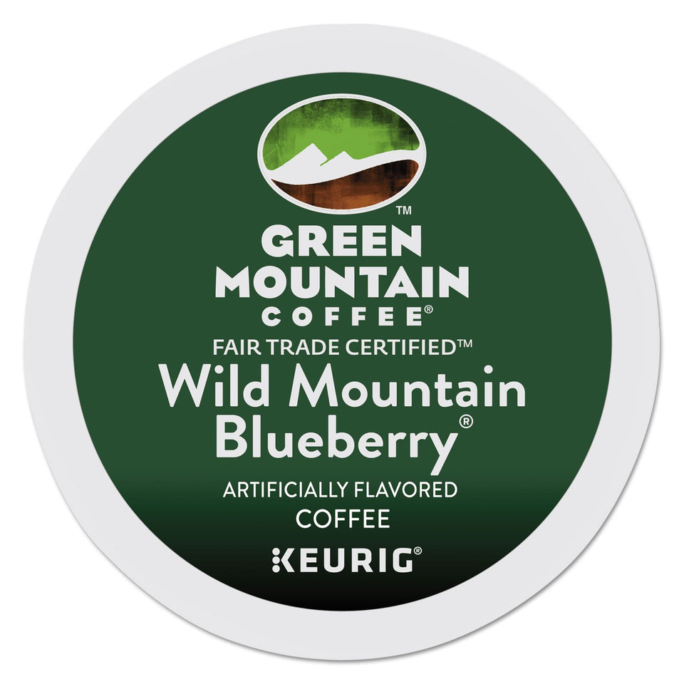 Green Mountain Wild Mountain Blueberry Coffee packaging shows the brand and seal for authenticity.