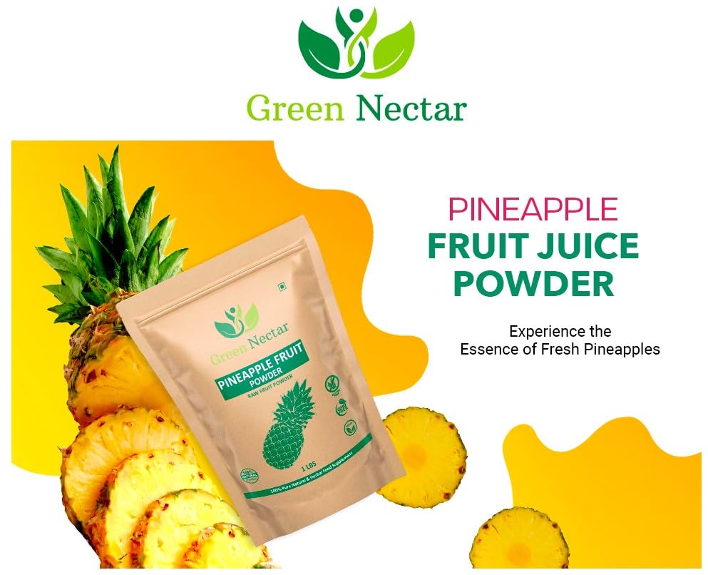 GREEN NECTAR pineapple powder scoop on the bag, ready for smoothies and baking.