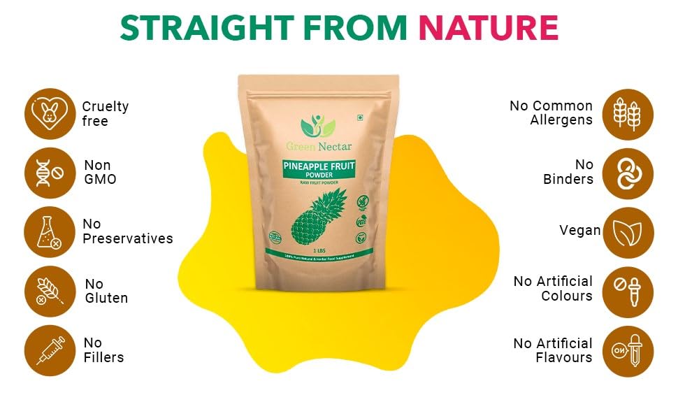 GREEN NECTAR pineapple powder stirred into a glass, releasing bright tropical aroma.