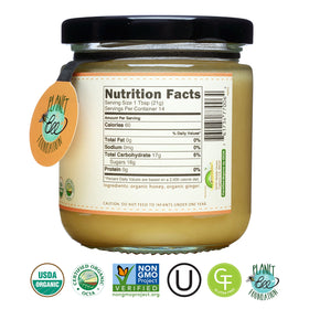 Greenbow honey-ginger label closeup emphasizes organic certification and clean ingredients.