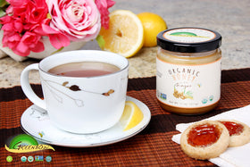 Greenbow honey-ginger pour action captures quick drizzle over foods.