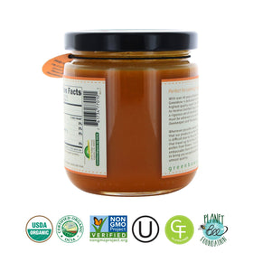 Greenbow honey turmeric jar closeup shows rich, smooth drizzle