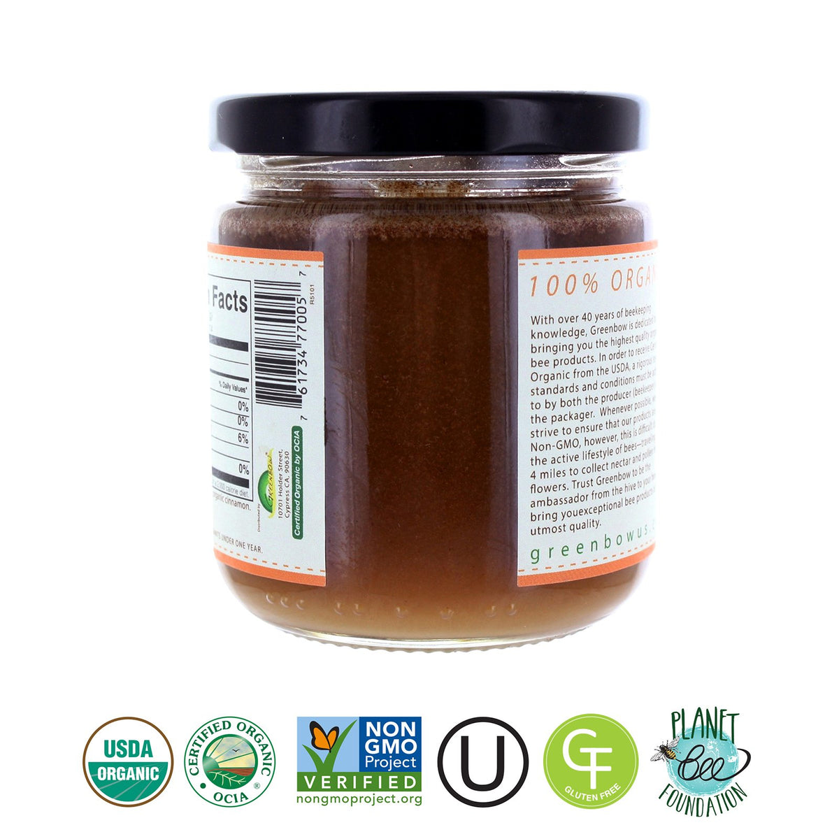 Greenbow Organic Honey with Cinnamon being poured into tea