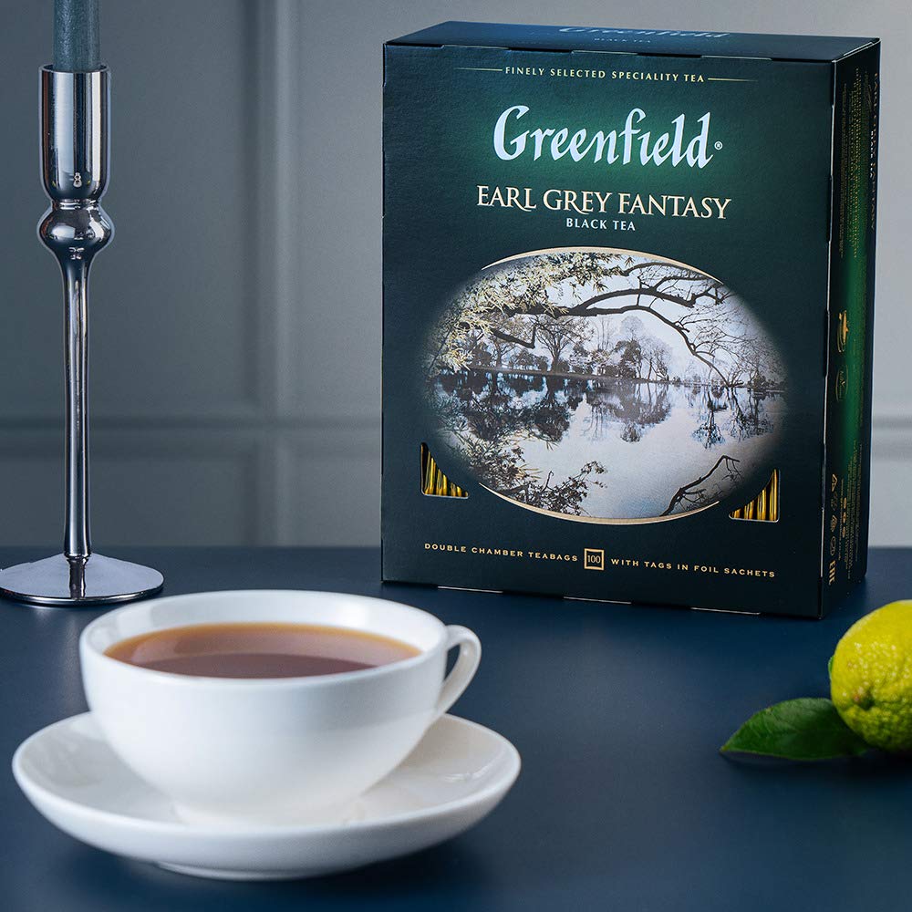 Greenfield tea gift set display featuring Earl Grey Fantasy box.