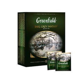 Greenfield Earl Grey Fantasy tea box — premium Ceylon blend for sophisticated afternoons.