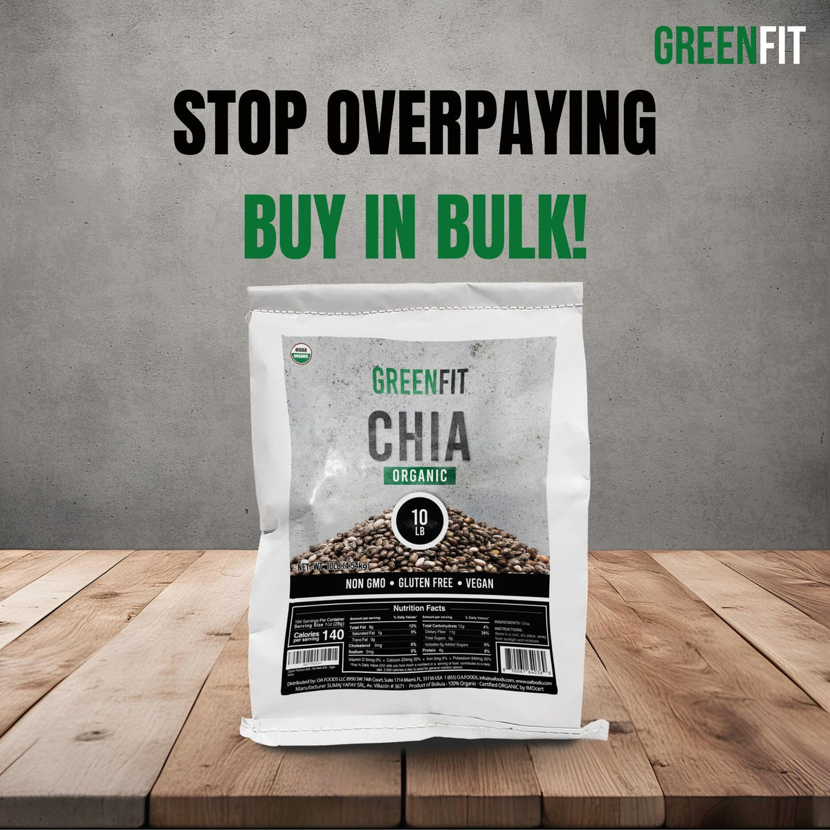 Greenfit chia seeds bulk measuring spoon for easy portioning.