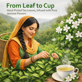 Greenhilltea decaf jasmine green tea loose leaves close-up, showcasing quality and delicate fragrance.