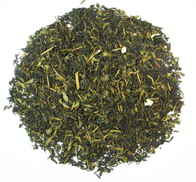 Greenhilltea Decaf Jasmine Green Tea brewing scene with precise temperature guidance.