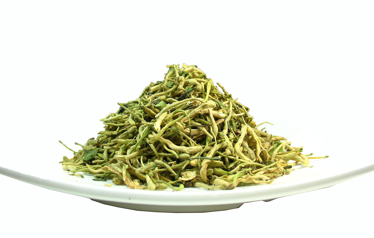 Close-up of Greenhilltea honeysuckle dried flowers highlighting fragrant, gluten-free product