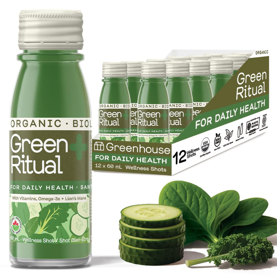 Greenhouse Juice Green Ritual Shot bottle front for on-the-go greens boost