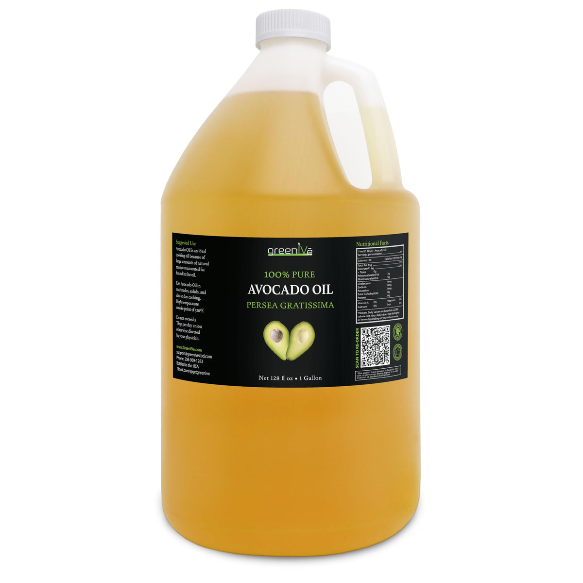 GreenIVe Avocado Oil bottle pour for sautéing and finishing dishes.