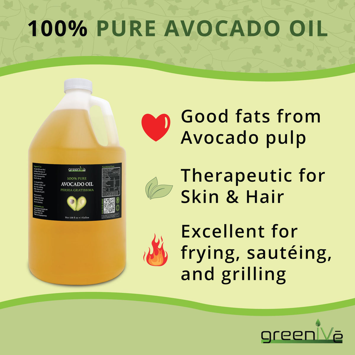 GreenIVe Avocado Oil suitable for skin and hair care.