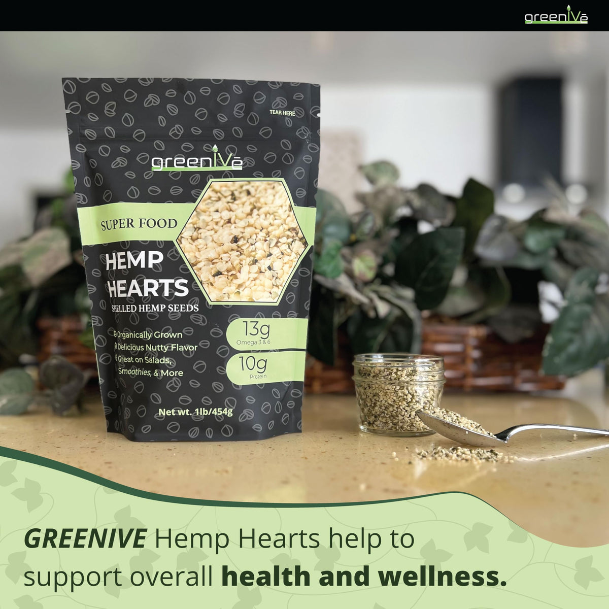 GreenIVe Hemp Hearts gluten-free and non-GMO for clean eating.