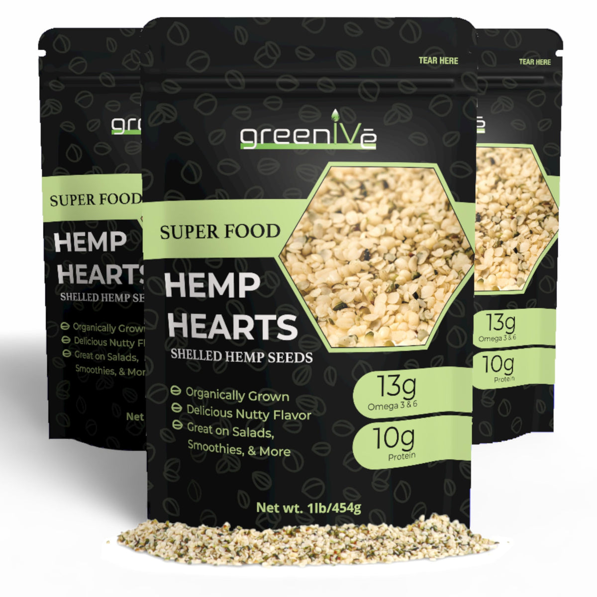 GreenIVe Hemp Hearts raw hulled seeds ideal for smoothies and baking.