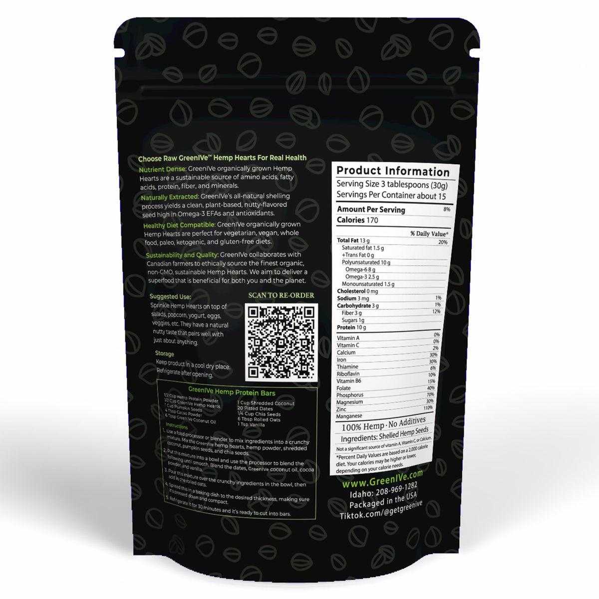 GreenIVe Hemp Hearts in USA packaging to preserve freshness.