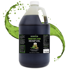GreenIVe hemp oil bottle displays 128oz bulk size for everyday cooking.