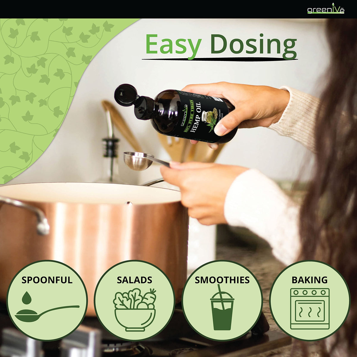 GreenIVe oil in a cosmetic setting for skin and hair care.