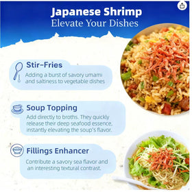 Greenlike gourmet dried shrimp slices inspire gourmet cooking and toppings