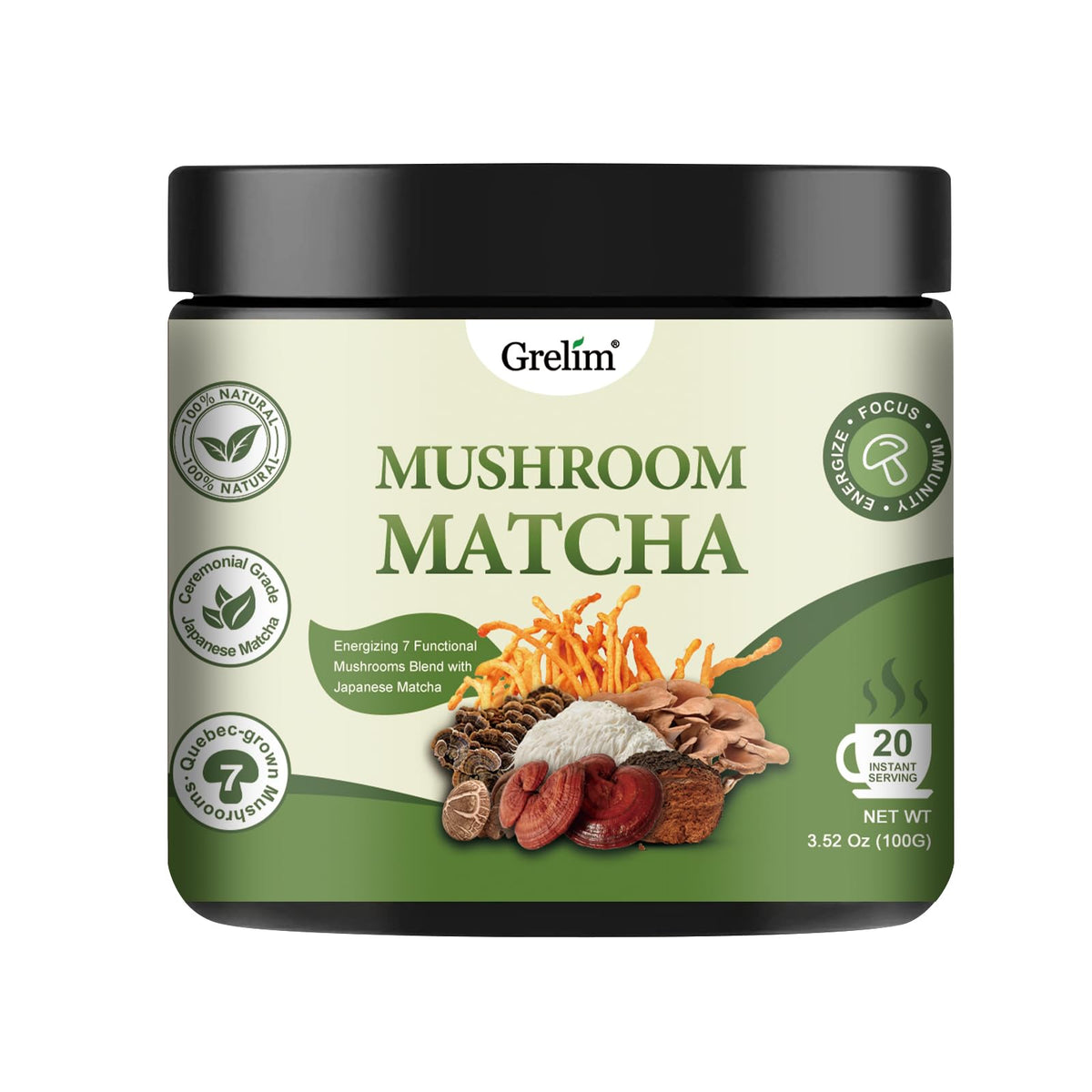 Grelim ceremonial-grade matcha with foamy latte top for a vibrant, uplifting start.